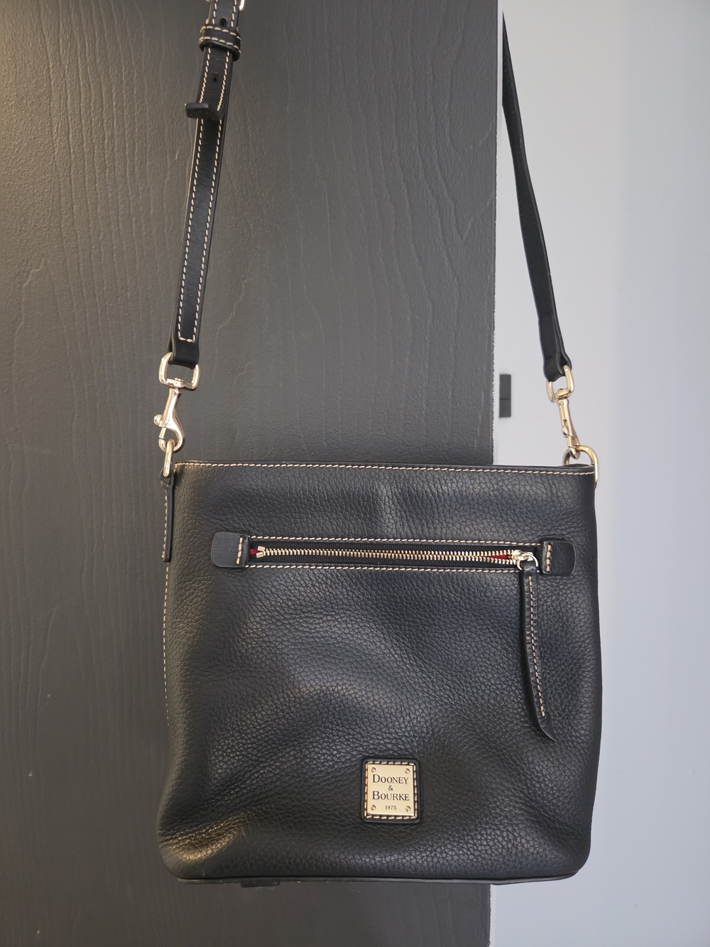 Dooney & Bourke Black Pebbled Leather Crossbody with Gold Hardware